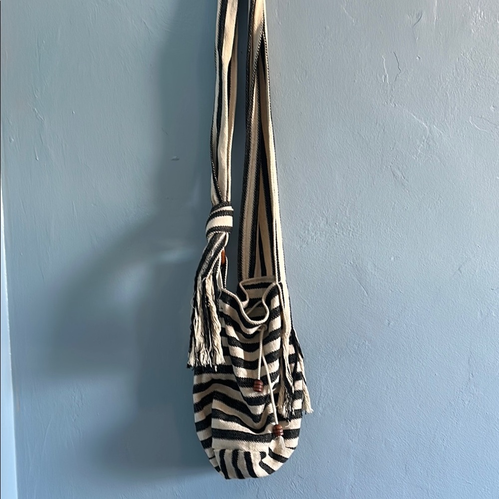 C.C Black and Cream Crossbody Bag with Geometric Design